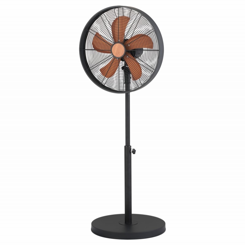 16 Inch Metal Drum Pedestal Fan Matt Black+Wooden Painting 